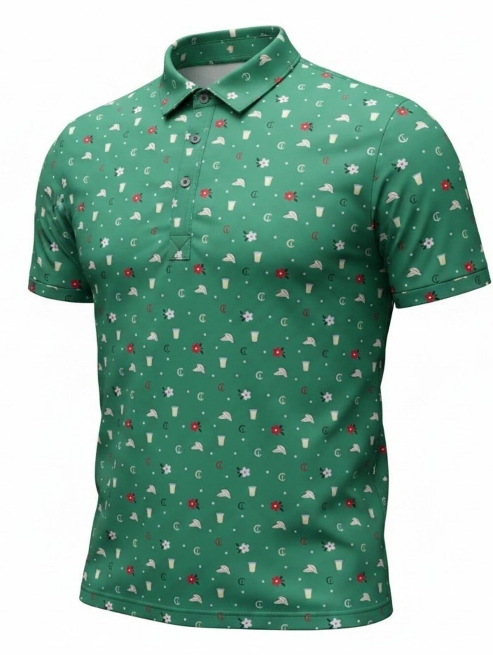 Criquet Men's XXL Green Performance Golf Polo Novelty Print Stretch Recycled